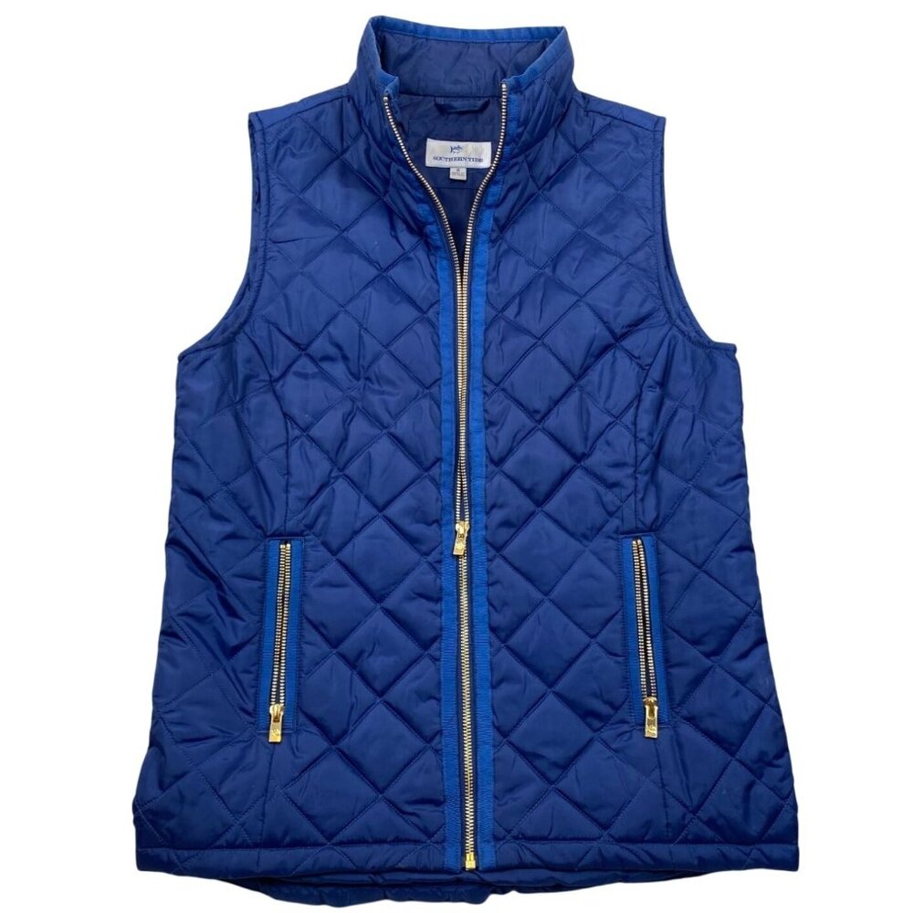 Southern Tide Women's Quilted Vest Small Blue With Gold Zipper